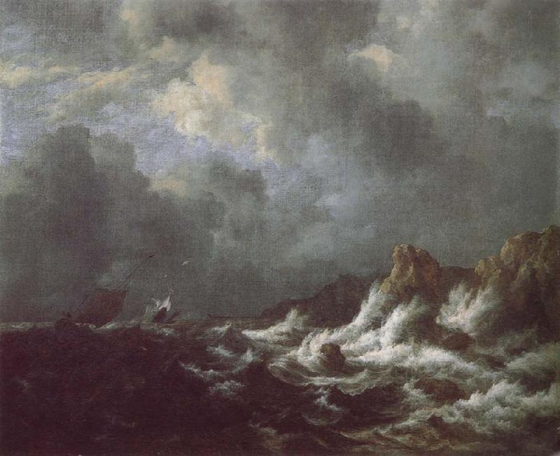 Jacob van Ruisdael Rough Sea with Sailing vessels off a Rocky coast